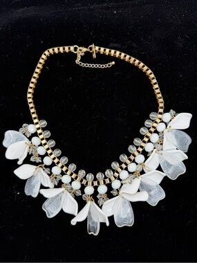 INC International Concepts Gold Tone Necklace with White Floral Petals